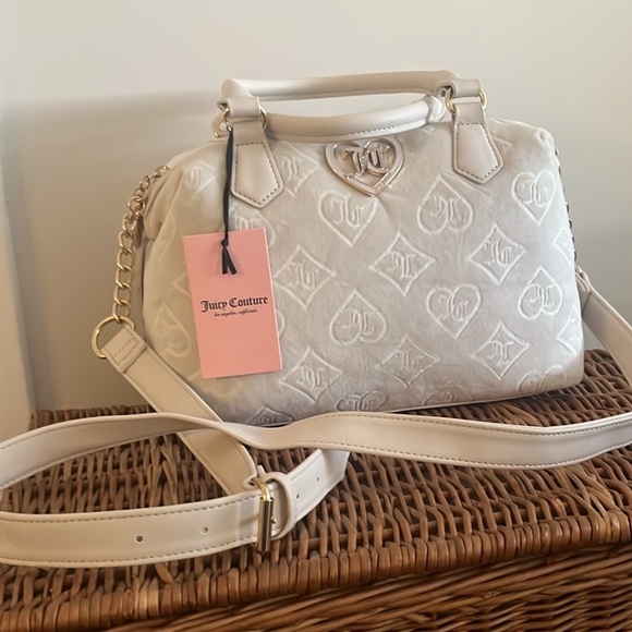 NWT Juicy Couture Glitzed Out Cream Crossbody Velour Satchel Bag Purse - Picture 2 of 9